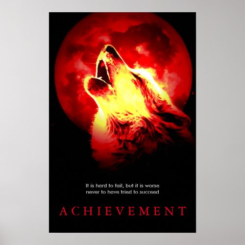 Special Motivational Wolf  Red Fullmoon Poster