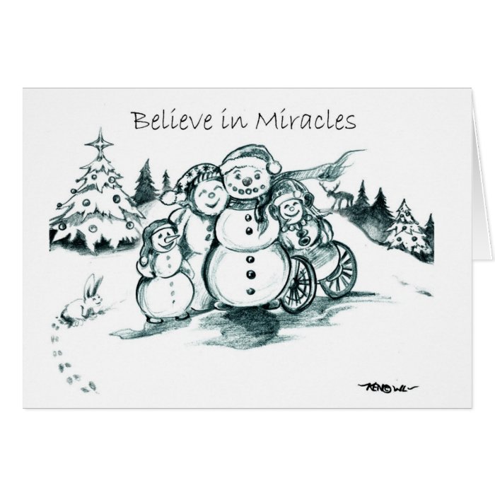 Special Needs Family of Four Snowman ChristmasCard