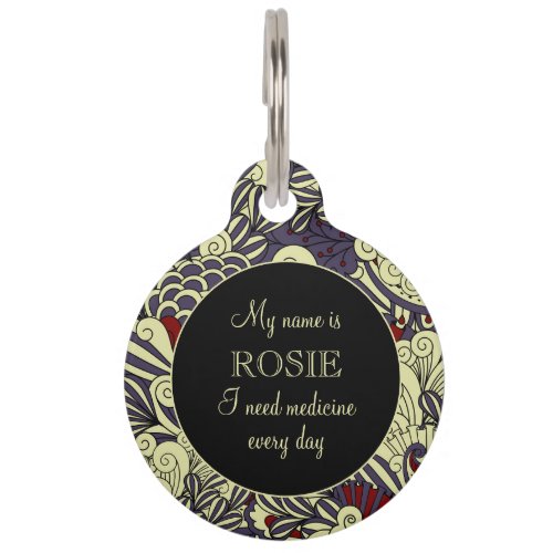 Special Needs Medical Floral Pattern Pet ID Tag