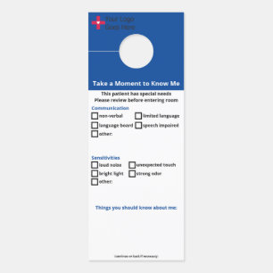 Special Needs Patient Door Hanger