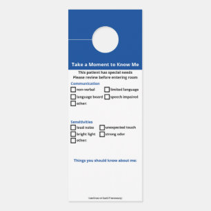 Special Needs Patient - no logo version Door Hanger