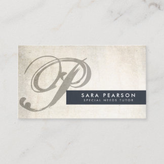 Special Needs Tutor Grunge Monogram BusinessCard Business Card