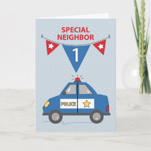 Special Neighbor 1st Birthday Blue Police Car Card