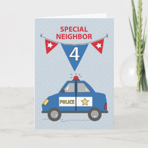 Special Neighbor 4th Birthday Blue Police Car Card
