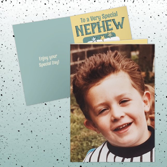 Special nephew green yellow photo birthday card (Creator Uploaded)