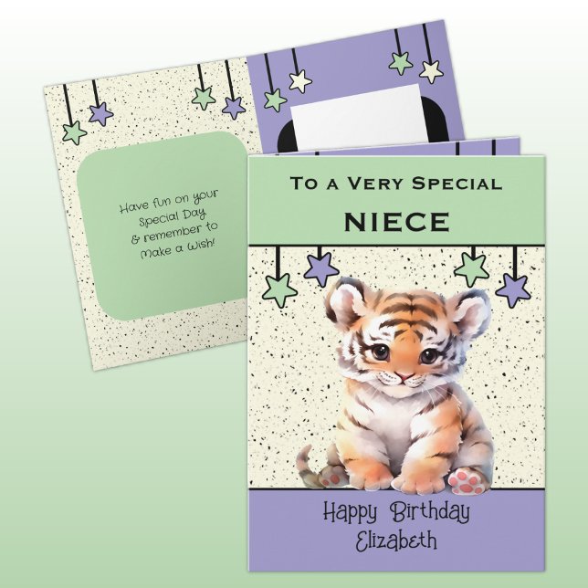 Special Niece tiger kids green birthday Card (Creator Uploaded)