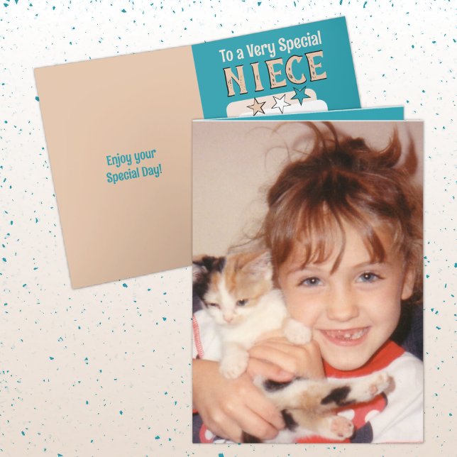 Special niece turquoise peach photo birthday card (Creator Uploaded)