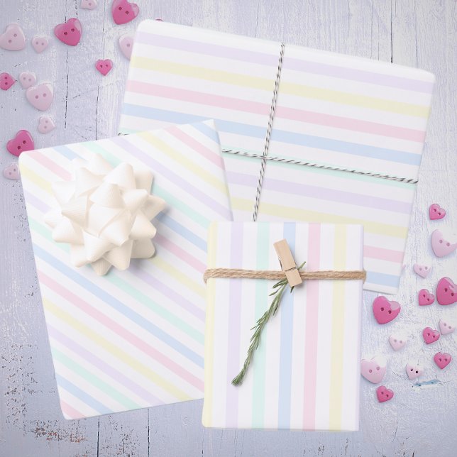Special Occasion Pastel Candy Stripes Retro Wrapping Paper Sheets (In-Situ)
