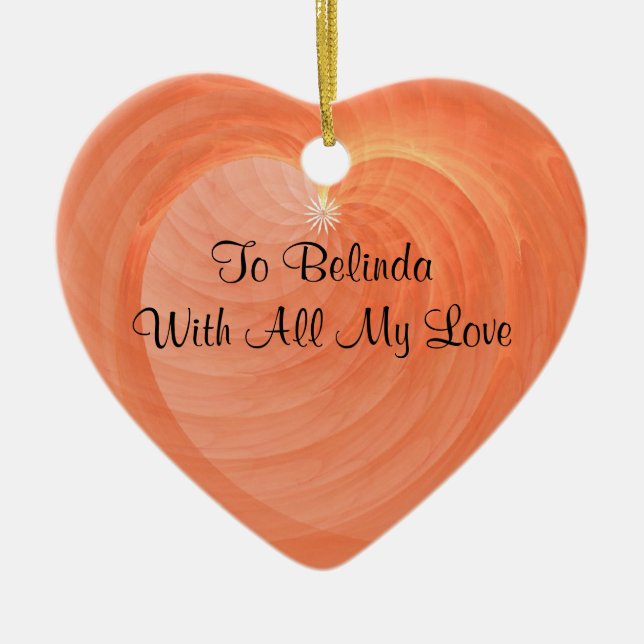 Special Occasion Romantic Ribbed Heart Keepsake Ceramic Ornament (Front)