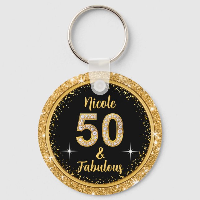 Special Order, 50 and Fabulous Birthday for Nicole Keychain (Front)