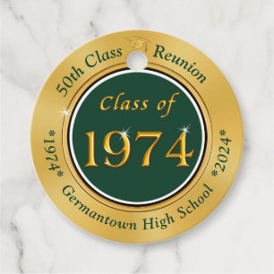 Special Order, 50th Class Reunion Tags, Green Gold Favor Tags