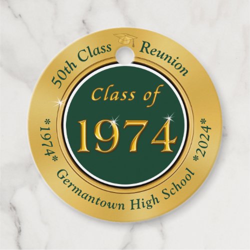 Special Order 50th Class Reunion Tags Green Gold Favor Tags