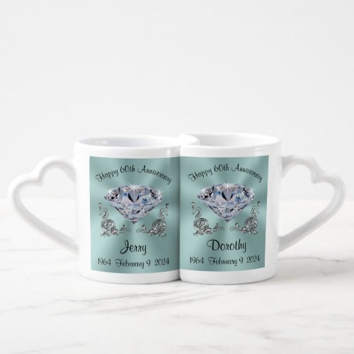 Special Order Teal 60 year Anniversary Mugs  Coffee Mug Set