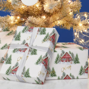 Special Personalized Country Christmas Scene Name Wrapping Paper