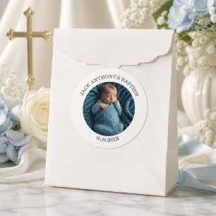 Special Photo Boy's Baptism Favor Classic Round Sticker