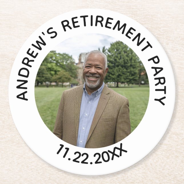 Special Photo Elegant Retirement Party Round Paper Coaster (Front)