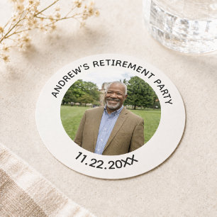 Special Photo Elegant Retirement Party Round Paper Coaster