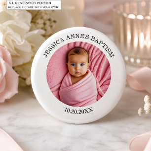 Special Photo Girl's Baptism Favor Button
