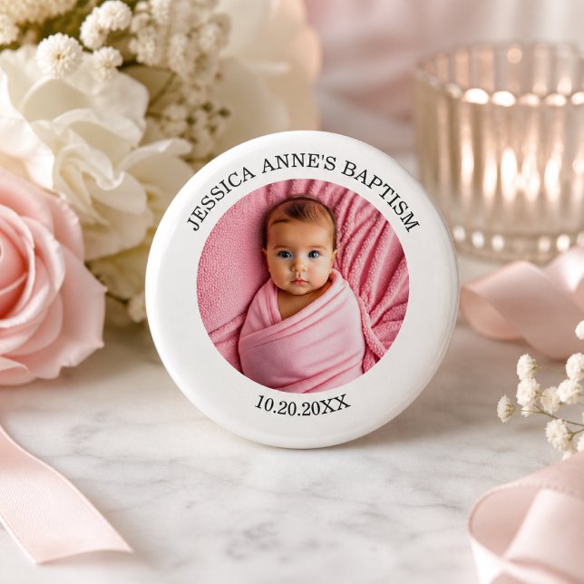 Special Photo Girl's Baptism Favor Button (Creator Uploaded)
