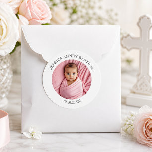 Special Photo Girl's Baptism Favor Classic Round Sticker