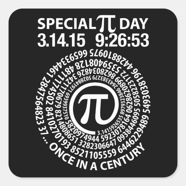 Special Pi Day 2015, Spiral Square Sticker (Front)