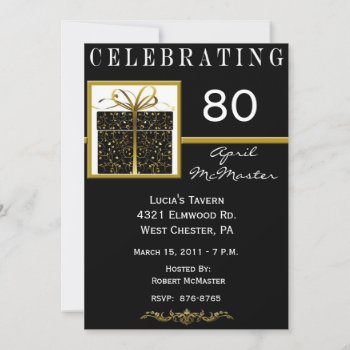 Special Present 80th Birthday Party Invitation by NightSweatsDiva at Zazzle