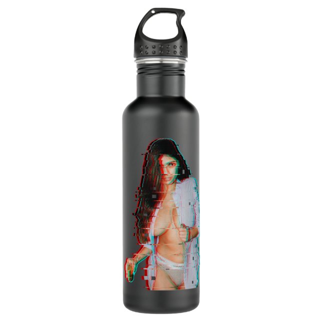 Special Present Men Women Mia Khalifa Glitched Art Stainless Steel Water Bottle (Front)