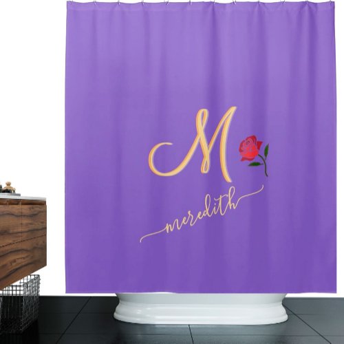 Special Purple Gold wCustom Monogram Name Rose    Shower Curtain