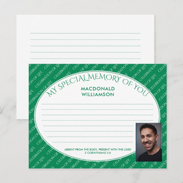 SPECIAL SHARE MEMORY OF YOU Green Mourners Card (Front/Back)