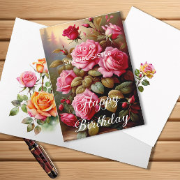 Special Sister Bright Colored Pink Roses Birthday Card