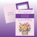 Special Sister gerbera purple pink birthday Card<br><div class="desc">Celebrate your sister’s special day with a vibrant bouquet of Gerbera daisies,  symbolizing joy,  love,  and friendship! These cheerful blooms are the perfect way to show how much she means to you. Personalize your birthday card with a heartfelt message.
Pink / Purple</div>