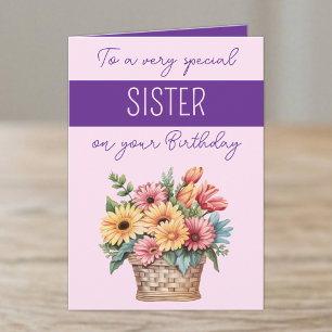 Special Sister gerbera purple pink birthday Card