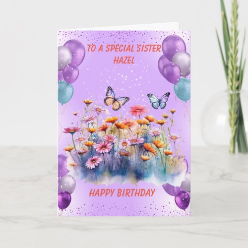 Special Sister Personalised birthday card balloons