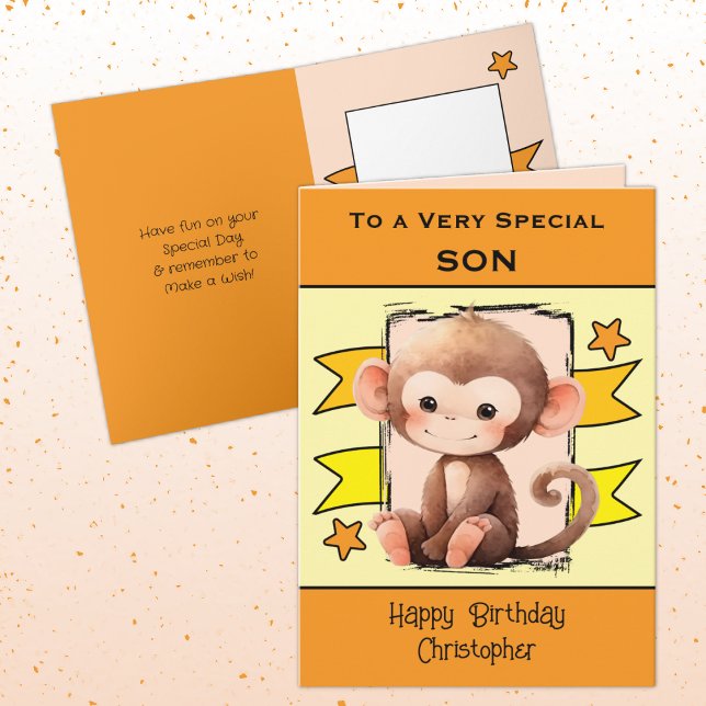 Special Son monkey kids orange birthday Card (Creator Uploaded)