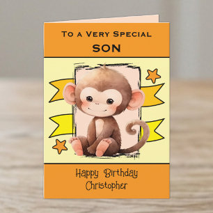 Special Son monkey kids orange birthday Card