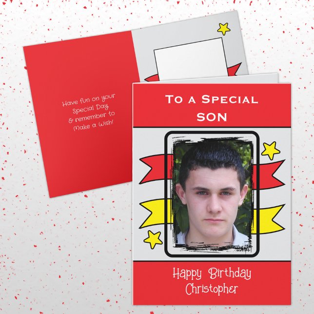 Special Son red yellow photo birthday Card (Creator Uploaded)