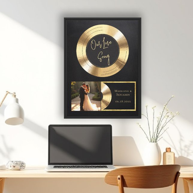 Special Song Wedding Anniversary Gold LP Photo Canvas Print (wedding gift newlywed anniversary valentine couple lovers gold record special song vinyl lp)