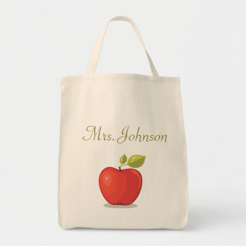 Special Teacher Apple Name School Red Tote Bag