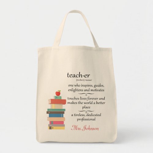 Special Teacher Definition Books Apple Name Custom Tote Bag