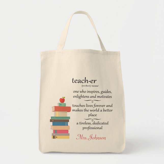 Special Teacher Definition Books Apple Name Custom Tote Bag (Front)