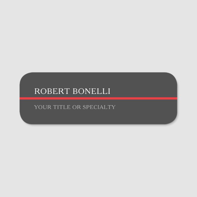 Special Unique Grey Red Elegant Modern Name Tag (Front)
