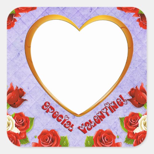Special Valentine Roses and Frame Add Photo Square Sticker