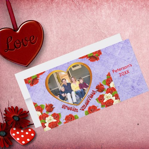 Special Valentine Roses Heart Frame Photo Card