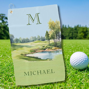 Special  Watercolor Golf Course Monogram Name Towel