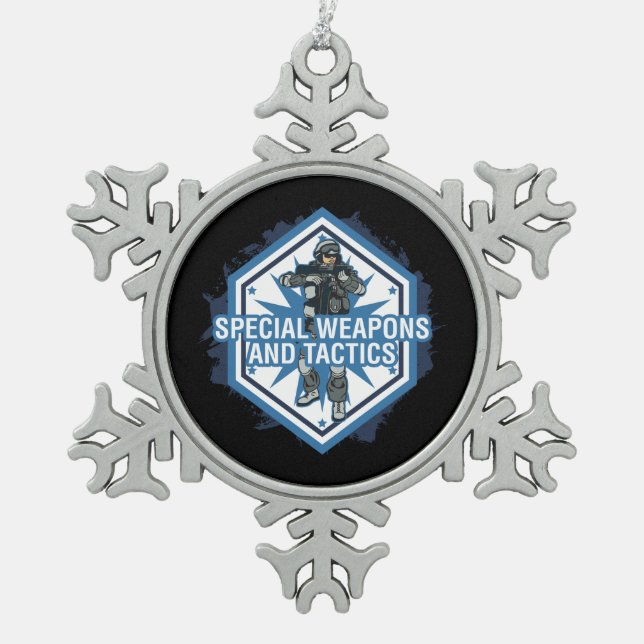 Special Weapons And Tactics Snowflake Pewter Christmas Ornament (Front)