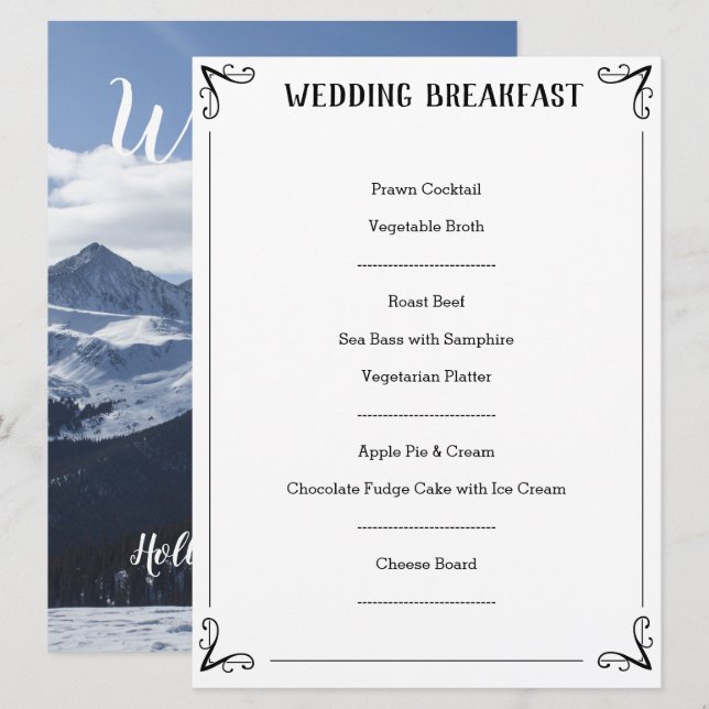 Special Wedding Menu Description. (Front/Back)
