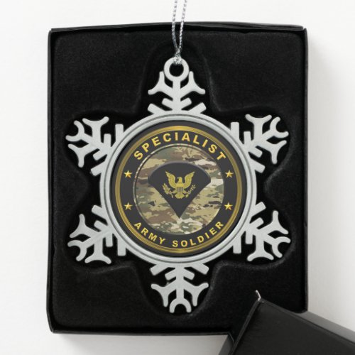 Specialist Army Soldier  Snowflake Pewter Christmas Ornament