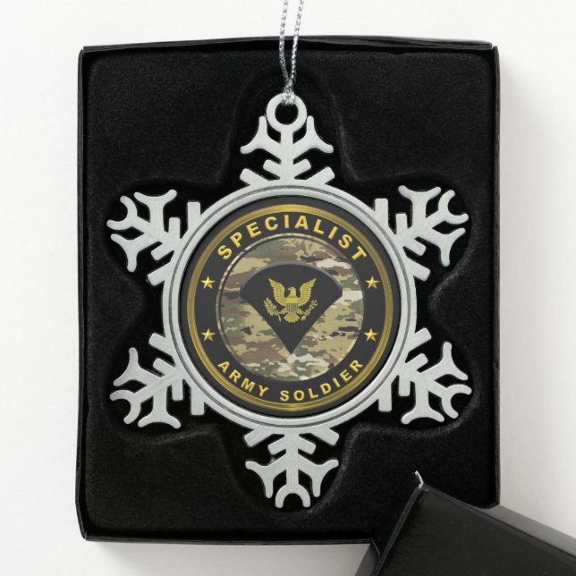 Specialist Army Soldier  Snowflake Pewter Christmas Ornament (Box)