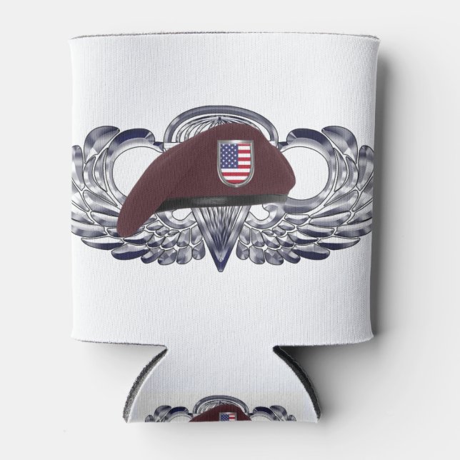Specially Designed Beret on Basic Airborne Wings Can Cooler (Front)