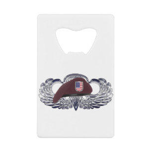 Specially Designed Beret on Basic Airborne Wings Credit Card Bottle Opener